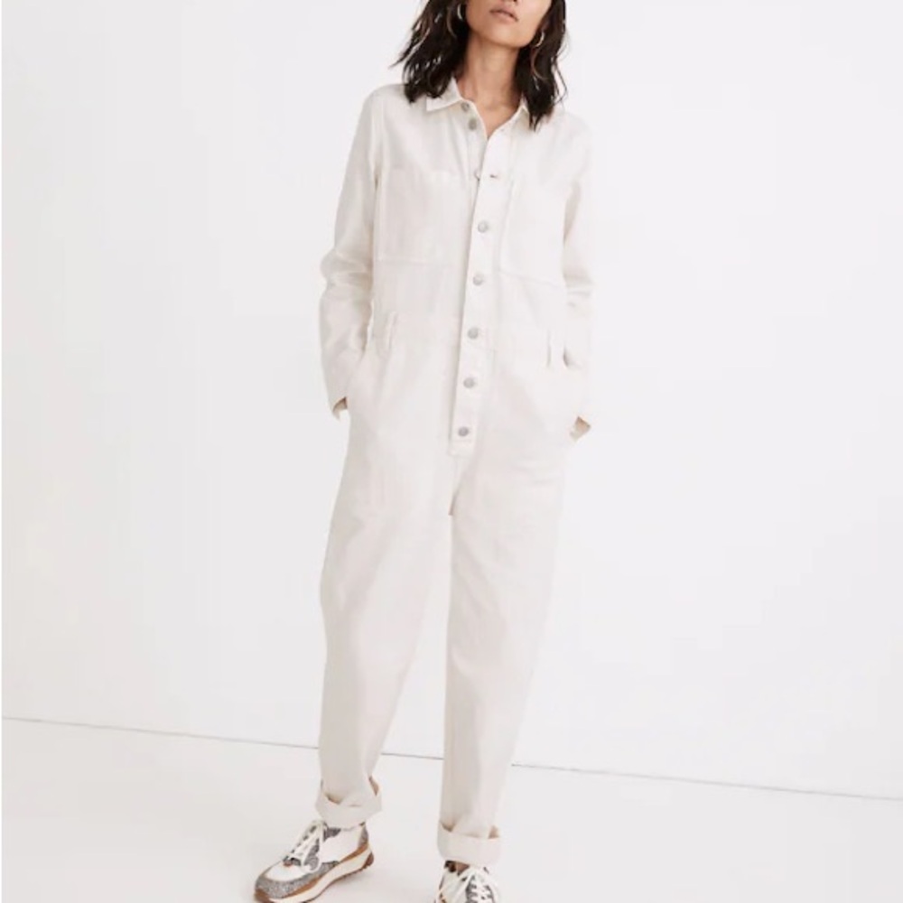 Madewell Garment Dyed Relaxed Coverall Jumpsuit Antique Cream White Overalls